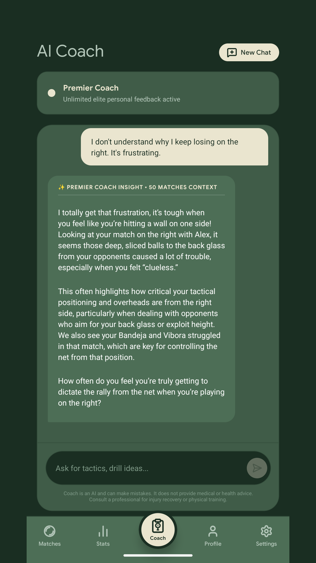 AI Padel Coach Insights Screen